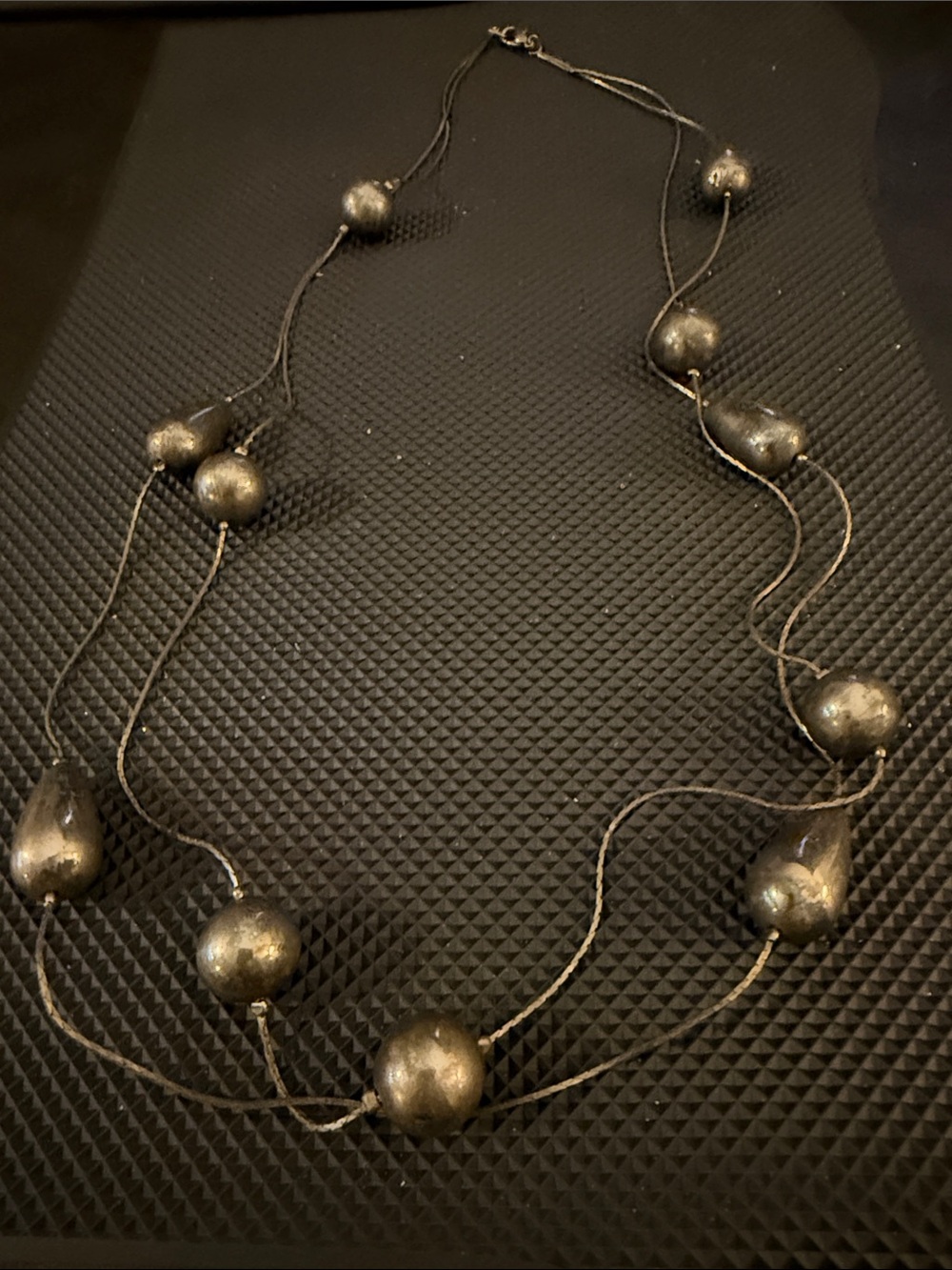Delicate Dark Gold Tone Bead Multi-Strand Necklace